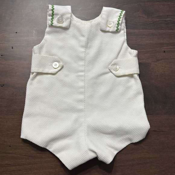 Vtg Handmade Baby Shortall Romper Spring Easter Boy Ric Rac Cotton Sz 3 Month - Picture 3 of 9